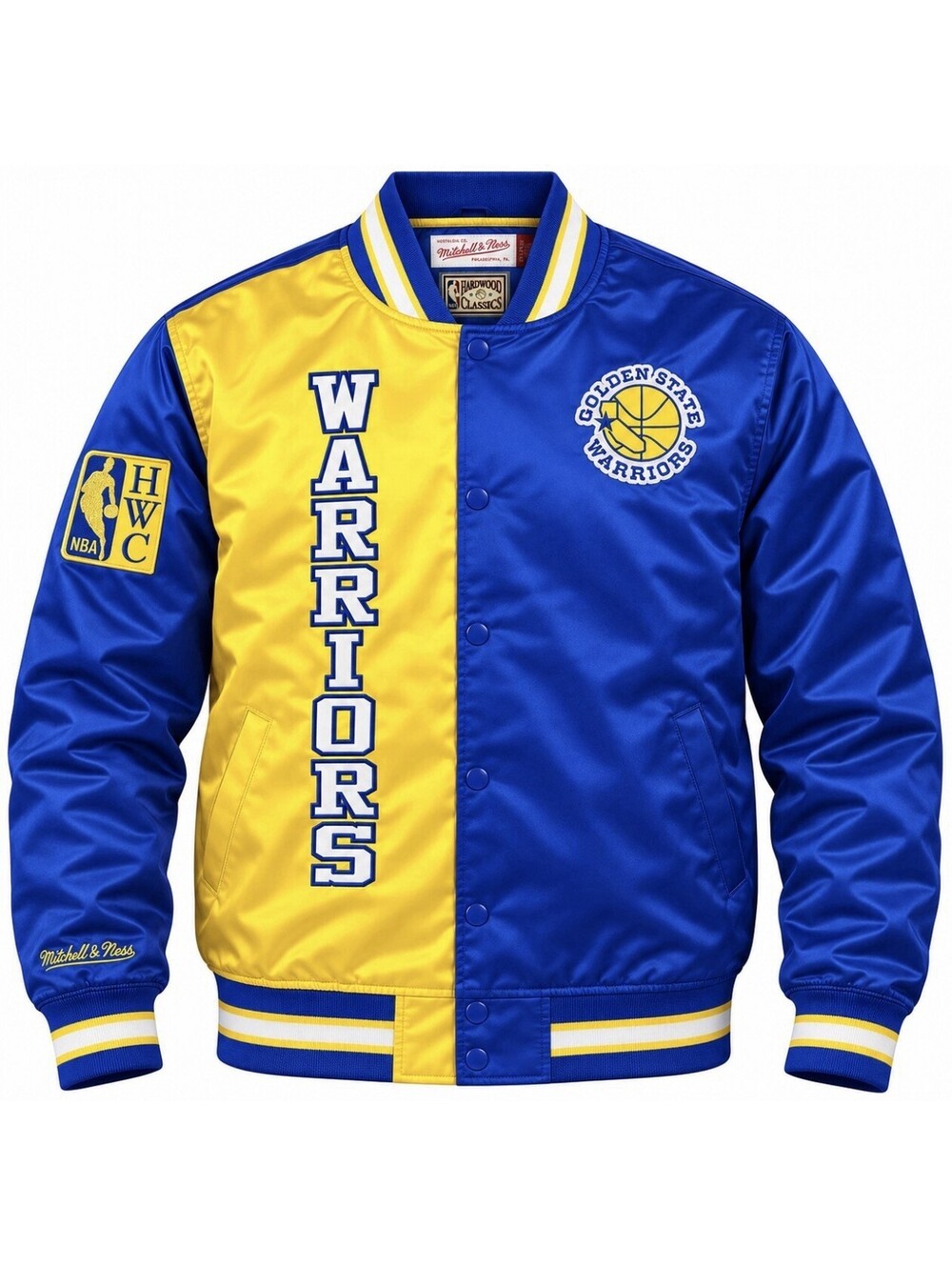 Mitchell & Ness Golden State Warriors Satin Jacket Mens 2XL Blue Yellow NBA New